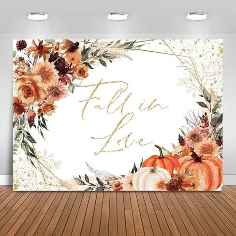 Mocsicka Fall in Love Bridal Shower Backdrop Boho Autumn Leaves Pumpkin Briddal Shower Party Decorations Terracotta Fall Wedding Photography Background (White, 7x5ft(82''x60'')) in Saudi Arabia