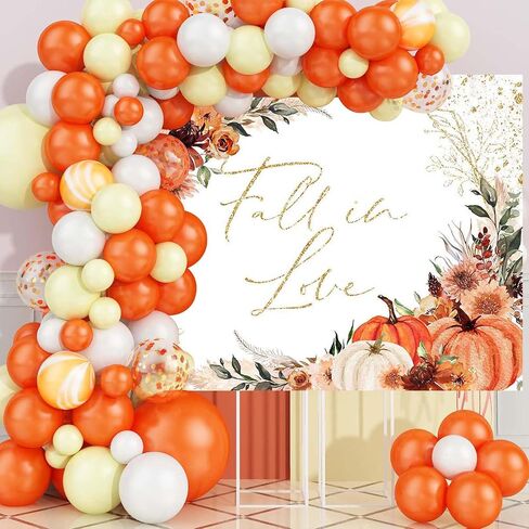 Mocsicka Fall in Love Bridal Shower Backdrop Boho Autumn Leaves Pumpkin Briddal Shower Party Decorations Terracotta Fall Wedding Photography Background (White, 7x5ft(82''x60'')) in Saudi Arabia