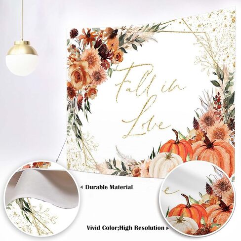 Mocsicka Fall in Love Bridal Shower Backdrop Boho Autumn Leaves Pumpkin Briddal Shower Party Decorations Terracotta Fall Wedding Photography Background (White, 7x5ft(82''x60'')) in Saudi Arabia