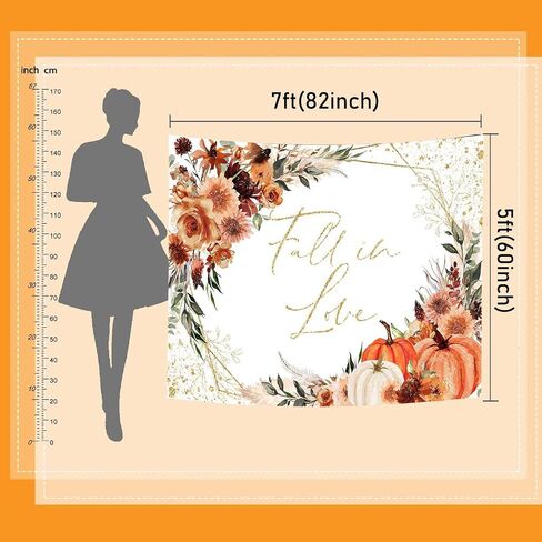 Mocsicka Fall in Love Bridal Shower Backdrop Boho Autumn Leaves Pumpkin Briddal Shower Party Decorations Terracotta Fall Wedding Photography Background (White, 7x5ft(82''x60'')) in Saudi Arabia