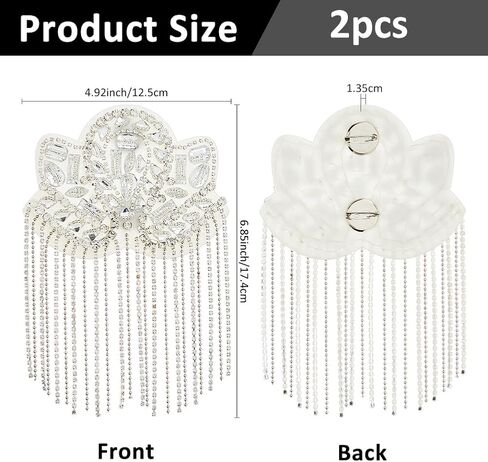 SUPERFINDINGS 2PCS Rhinestone Tassel Shoulder Epaulette Shoulders Retro Rhinestone Shoulder Badges Epaulet Brooch Pin Suit Epauletter Blazer Badges for Men Women Cloth Accessories, 17.4cm/6.9" in Saudi Arabia