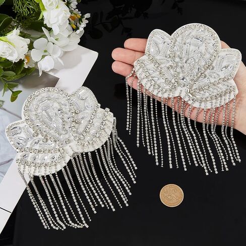 SUPERFINDINGS 2PCS Rhinestone Tassel Shoulder Epaulette Shoulders Retro Rhinestone Shoulder Badges Epaulet Brooch Pin Suit Epauletter Blazer Badges for Men Women Cloth Accessories, 17.4cm/6.9" in Saudi Arabia