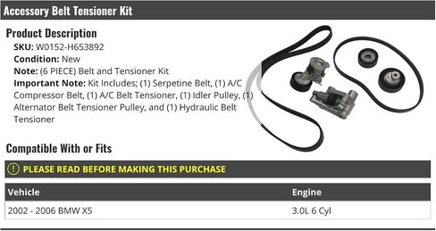 Accessory Belt Tensioner Kit - 6 Piece - Compatible with 2002-2006 BMW X5 3.0L 6-Cylinder in Saudi Arabia