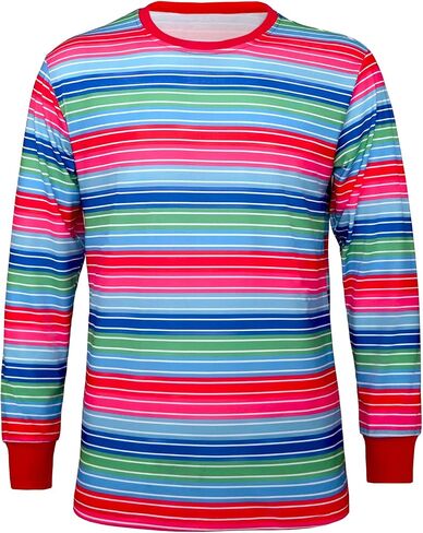 Adult Fun Colorful Costume Creepy Rainbow Striped Multicolored Tee Casual Long Sleeve Shirt for Unisex in Saudi Arabia