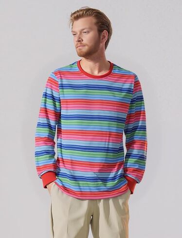 Adult Fun Colorful Costume Creepy Rainbow Striped Multicolored Tee Casual Long Sleeve Shirt for Unisex in Saudi Arabia