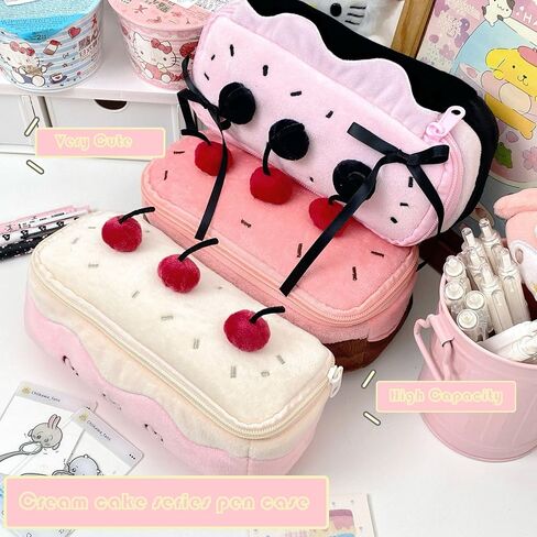 Pink Plush Cherry Cake Pen Bag, Cute Pencil Pouch Stationery Storage Box Kawaii Big Capacity Case Box Pen Holder Lead Pencil Organizer Supplies Pencil Case, Cosmetic Bag (Cherry pencil case) in Saudi Arabia
