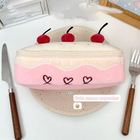 Pink Plush Cherry Cake Pen Bag, Cute Pencil Pouch Stationery Storage Box Kawaii Big Capacity Case Box Pen Holder Lead Pencil Organizer Supplies Pencil Case, Cosmetic Bag (Cherry pencil case) in Saudi Arabia