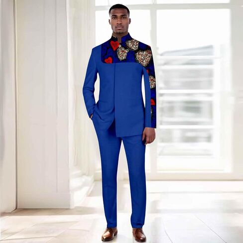 رياضية رجالي أفريقي 2 قطعة مجموعة التطريز البدلة المطبوعة Dashiki الأفريقية قميص وسروال مجموعة الزي in Kuwait