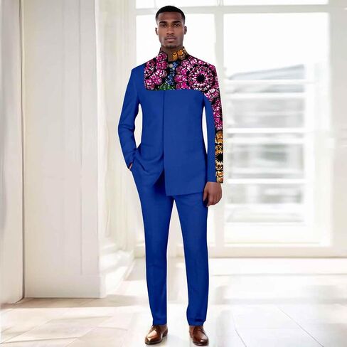 رياضية رجالي أفريقي 2 قطعة مجموعة التطريز البدلة المطبوعة Dashiki الأفريقية قميص وسروال مجموعة الزي in Kuwait