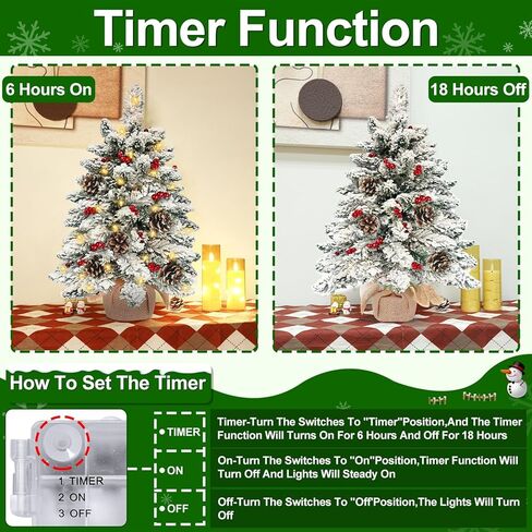 Realistic-Feel PE Tabletop Christmas Tree with Timer, Norfolk Pine Tree Bristle Classics Branches, 30 Warm Lights, 56 Red Berry 8 Pincones, Artificial Mini Small Xmas Tree Table Home Indoor, 22 Inch in Kuwait
