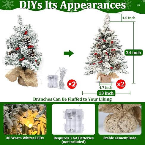 Realistic-Feel PE Tabletop Christmas Tree with Timer, Norfolk Pine Tree Bristle Classics Branches, 30 Warm Lights, 56 Red Berry 8 Pincones, Artificial Mini Small Xmas Tree Table Home Indoor, 22 Inch in Kuwait