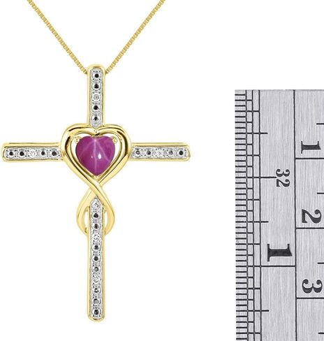 RYLOS Heart Gemstone & Diamond Cross Necklace for Women 6MM Birthstone Pendant on 18" Yellow Gold Plated Sterling Silver Chain Elegant Fine Jewelry Gift for Birthdays, Anniversaries & Mother’s Day in Saudi Arabia