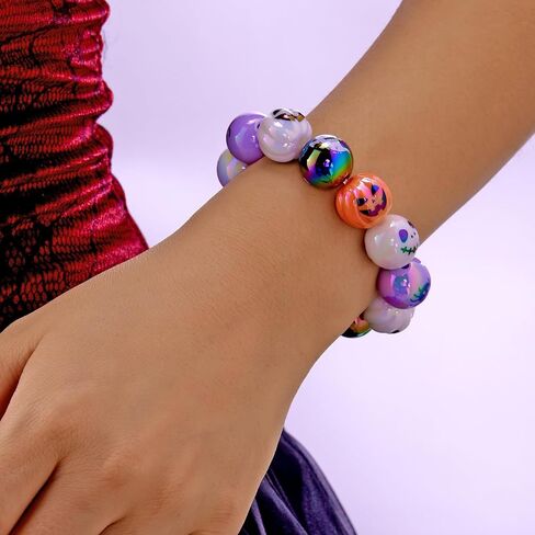 Chunky Wooden Halloween Beads Stretch Bracelets Scary Eyeball Bat Pumpkin Beaded Bracelets Horror Halloween Party Costume Cosplay Jewelry Gifts in Saudi Arabia