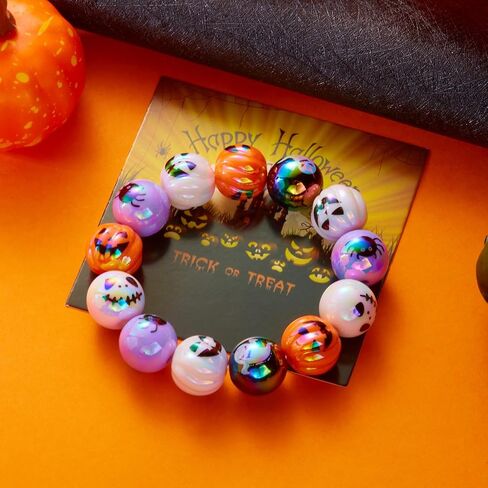 Chunky Wooden Halloween Beads Stretch Bracelets Scary Eyeball Bat Pumpkin Beaded Bracelets Horror Halloween Party Costume Cosplay Jewelry Gifts in Saudi Arabia