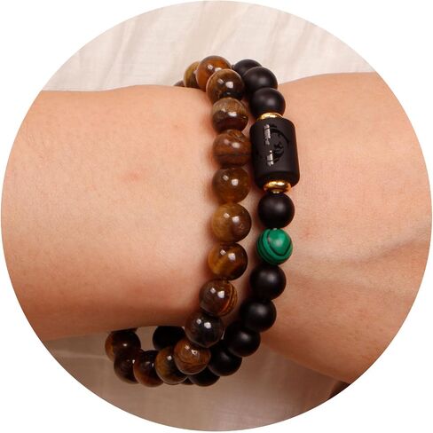 Zodiac Bracelets for Women Black Obsidian Bracelet Constellation Horoscope Crystals Tiger Eye Beads Bracelet Jewelry Gifts 2 Pcs in Kuwait