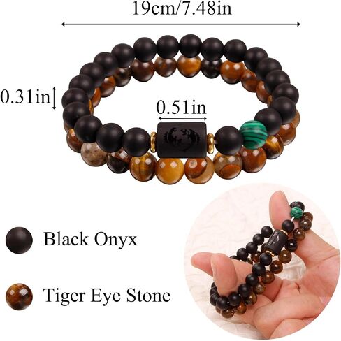 Zodiac Bracelets for Women Black Obsidian Bracelet Constellation Horoscope Crystals Tiger Eye Beads Bracelet Jewelry Gifts 2 Pcs in Kuwait