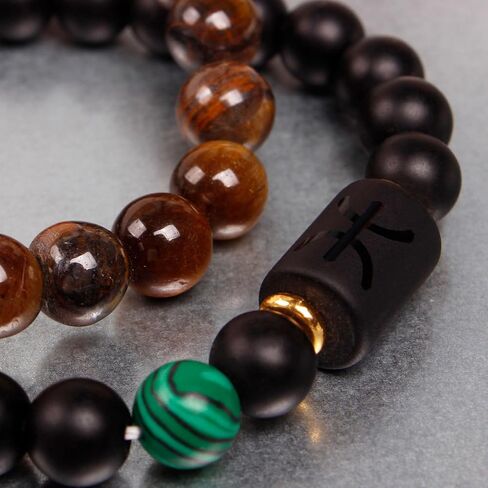 Zodiac Bracelets for Women Black Obsidian Bracelet Constellation Horoscope Crystals Tiger Eye Beads Bracelet Jewelry Gifts 2 Pcs in Kuwait
