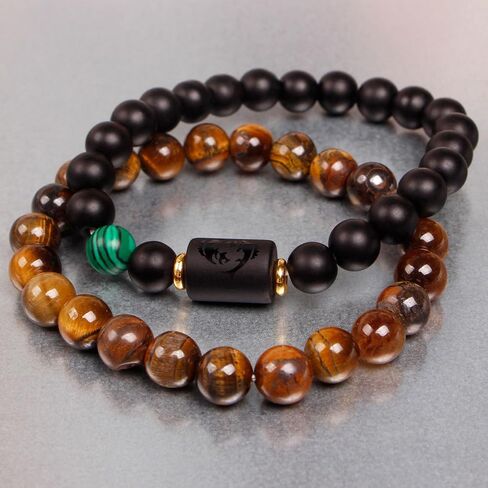 Zodiac Bracelets for Women Black Obsidian Bracelet Constellation Horoscope Crystals Tiger Eye Beads Bracelet Jewelry Gifts 2 Pcs in Kuwait