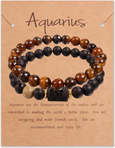 Zodiac Bracelets for Women Black Obsidian Bracelet Constellation Horoscope Crystals Tiger Eye Beads Bracelet Jewelry Gifts 2 Pcs in Saudi Arabia