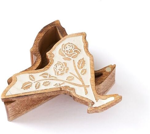 Matr Boomie Hand Carved California Poppy Wooden Ring Box – Handmade State Flower Keepsake Jewelry Box | Shabby Chic Mango Wood Trinket Box – Gift for Her or Mom in Saudi Arabia