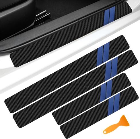 4 PCS Door Sill Protector,15.7" x 2.7" + 23.6" x 2.7" Carbon Fiber Automotive Door Guard Decoration Stickers with Plastic Scraper for Dodge Charger Challenger Durango Accessories (White) in Saudi Arabia