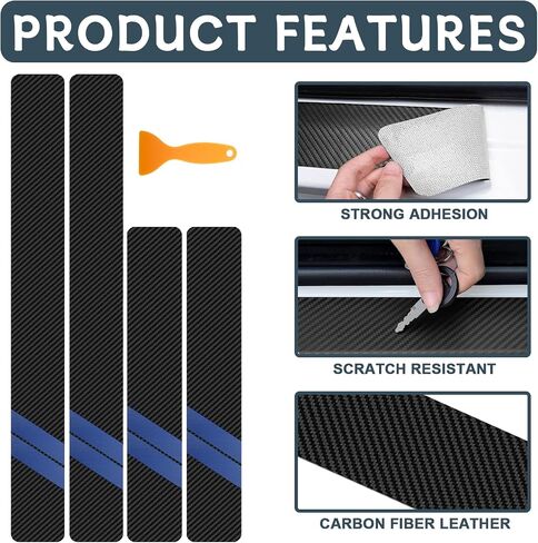 4 PCS Door Sill Protector,15.7" x 2.7" + 23.6" x 2.7" Carbon Fiber Automotive Door Guard Decoration Stickers with Plastic Scraper for Dodge Charger Challenger Durango Accessories (White) in Saudi Arabia