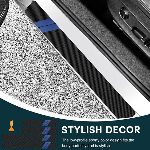 4 PCS Door Sill Protector,15.7" x 2.7" + 23.6" x 2.7" Carbon Fiber Automotive Door Guard Decoration Stickers with Plastic Scraper for Dodge Charger Challenger Durango Accessories (White) in Saudi Arabia