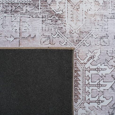 SAFAVIEH Washable Rug Tucson Collection - 2'6' x 10' Runner, Beige & Grey, Slip Resistant, Ideal for High Traffic Areas in Living Room, Hallway, Foyer, Bedroom (TSN102B-210) in Saudi Arabia