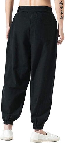 HAORUN Men Chinese Style Kung Fu Pants Tai Chi Loose Trousers Linen Casual Retro Wide Leg in Kuwait