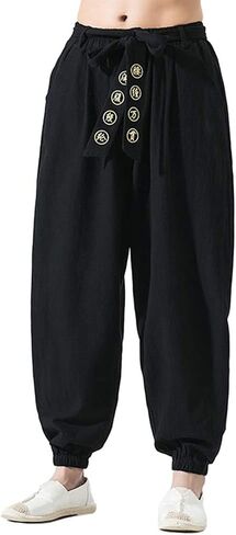 HAORUN Men Chinese Style Kung Fu Pants Tai Chi Loose Trousers Linen Casual Retro Wide Leg in Kuwait