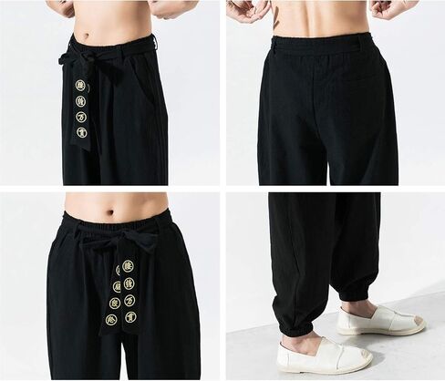 HAORUN Men Chinese Style Kung Fu Pants Tai Chi Loose Trousers Linen Casual Retro Wide Leg in Kuwait