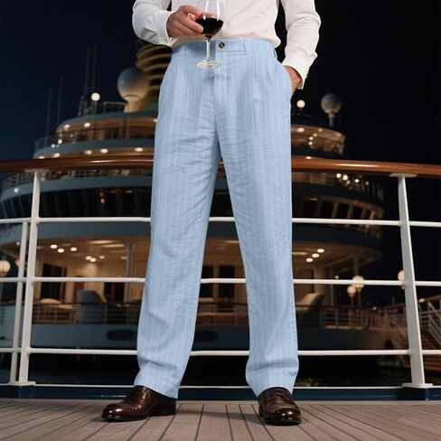 Cotton Line Stripe Business Work Pants for Mens Plus Size Button Down Waist Trousers Straight Leg Pants with Pockets in Saudi Arabia