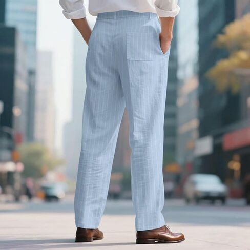 Cotton Line Stripe Business Work Pants for Mens Plus Size Button Down Waist Trousers Straight Leg Pants with Pockets in Saudi Arabia