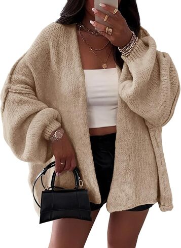 Womens Oversized Chunky Cardigan Lantern Sleeve Open Front Loose Fall Slouchy Sweater Coats in Saudi Arabia