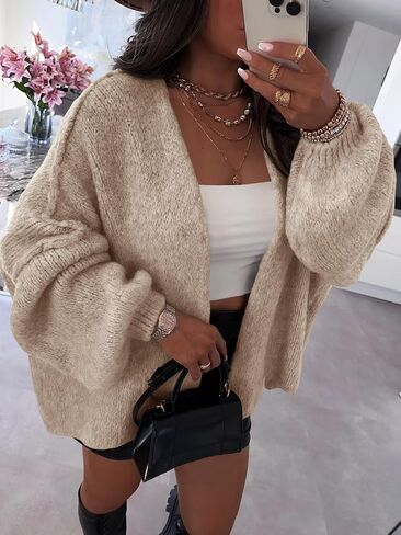 Womens Oversized Chunky Cardigan Lantern Sleeve Open Front Loose Fall Slouchy Sweater Coats in Saudi Arabia