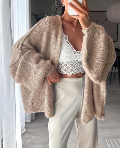 Womens Oversized Chunky Cardigan Lantern Sleeve Open Front Loose Fall Slouchy Sweater Coats in Saudi Arabia