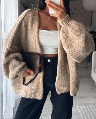 Womens Oversized Chunky Cardigan Lantern Sleeve Open Front Loose Fall Slouchy Sweater Coats in Saudi Arabia