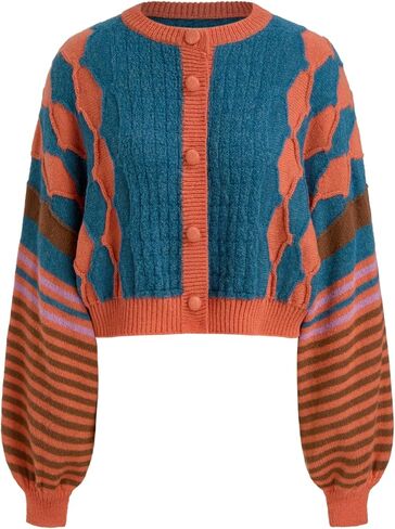 CIDER Cardigans for Women Trendy Crew Neck Striped Geometric Knit Cardigan Oversized Button Up Knitwear in Saudi Arabia