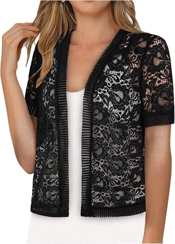 WDIRARA Women's Lace Open Front Cardigan Sheer Short Sleeve Bolero Shrug Lightweight Cardigans in Saudi Arabia