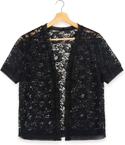 WDIRARA Women's Lace Open Front Cardigan Sheer Short Sleeve Bolero Shrug Lightweight Cardigans in Saudi Arabia