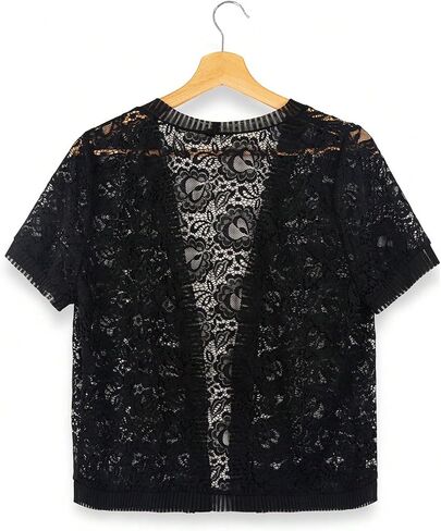 WDIRARA Women's Lace Open Front Cardigan Sheer Short Sleeve Bolero Shrug Lightweight Cardigans in Saudi Arabia