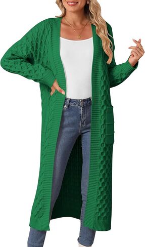 سترات نسائية طويلة صوفية خريفية مفتوحة من الأمام معطف طويل الأكمام منسوج بكابل ملابس خارجية طويلة ملابس سترة عصرية in Kuwait