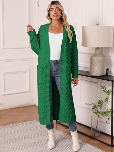 سترات نسائية طويلة صوفية خريفية مفتوحة من الأمام معطف طويل الأكمام منسوج بكابل ملابس خارجية طويلة ملابس سترة عصرية in Kuwait