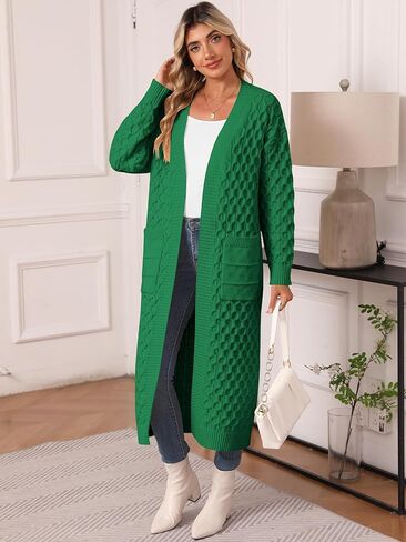 سترات نسائية طويلة صوفية خريفية مفتوحة من الأمام معطف طويل الأكمام منسوج بكابل ملابس خارجية طويلة ملابس سترة عصرية in Kuwait