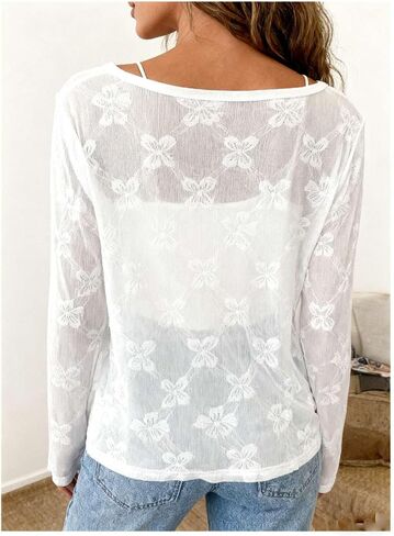 OYOANGLE Women's Sheer Mesh Button Front Cardigan Casual Long Sleeve Lightweight Cardigans in Saudi Arabia