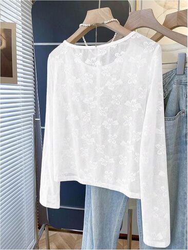 OYOANGLE Women's Sheer Mesh Button Front Cardigan Casual Long Sleeve Lightweight Cardigans in Saudi Arabia
