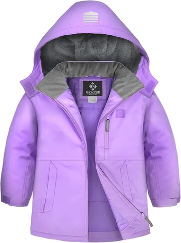 GEMYSE Kids Winter Jacket Waterproof Boys Girls Ski Jacket with Hood Windproof Warm Fall and Winter Outerwear in Saudi Arabia