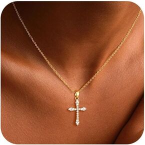 Cross Necklace For Women,14K Gold Silver Plated Small Dainty Colorful Cubic Zirconia Cross Pendant Choker Necklaces For Women,Easter Jewelry Gifts in Saudi Arabia