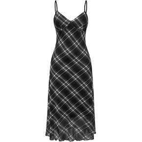 SHENHE Women's Mesh Spaghetti Strap Long Plaid Dress V Neck Vintage Flared Cami Dress in Saudi Arabia