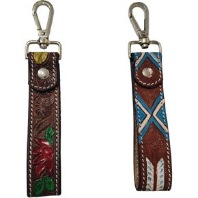 Handcrafted Western Leather Keychain, 1x7 inches, Tooled Design with Metal Clasp, Brown in Saudi Arabia